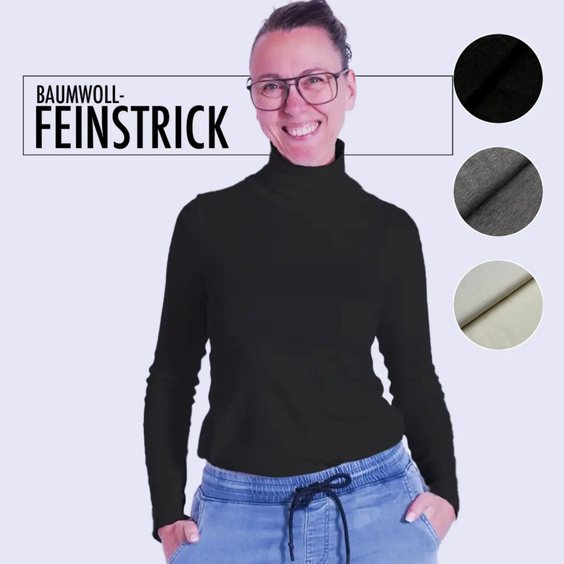 Baumwollfeinstrick für engen Rollkragenpullover